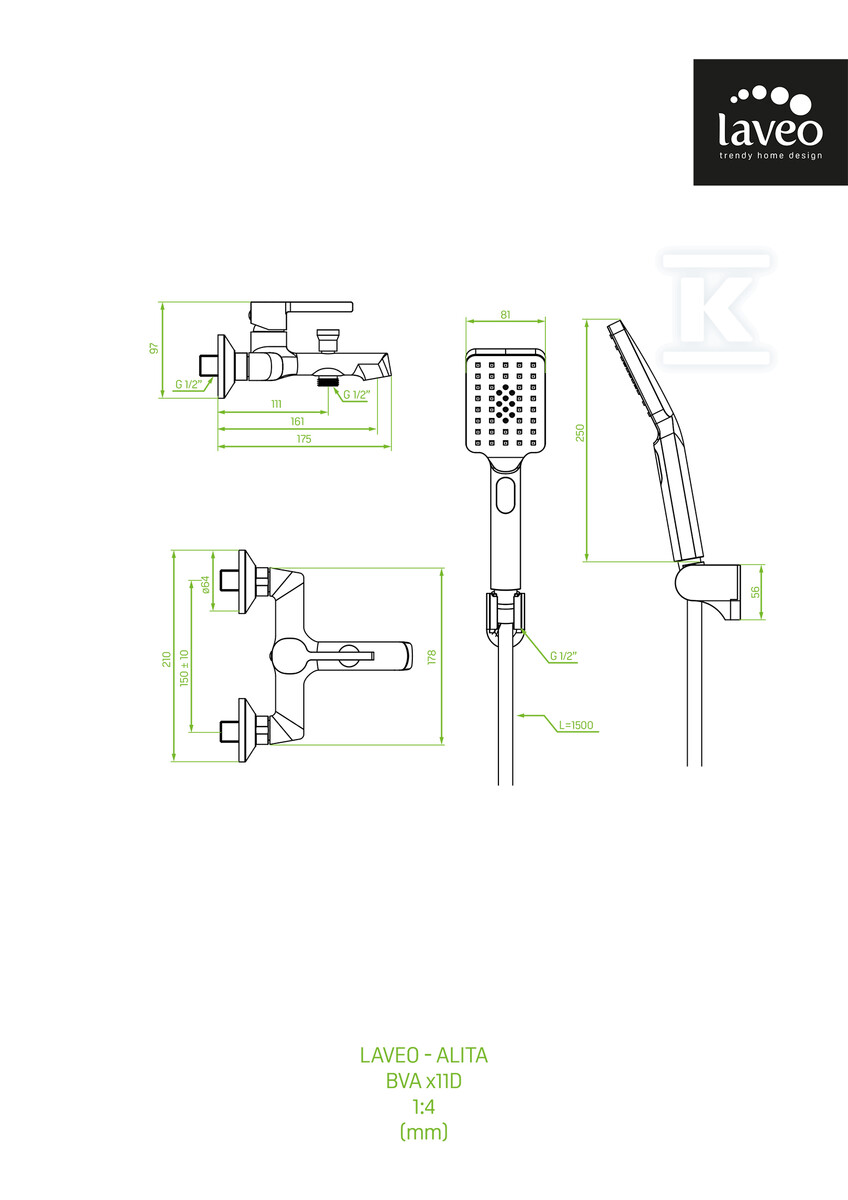 Bateria wannowa ALITA ścienna z - BVA_011D